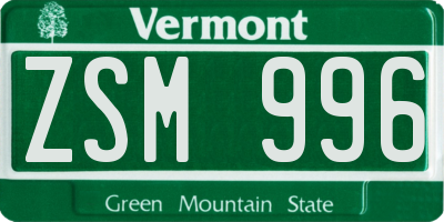VT license plate ZSM996
