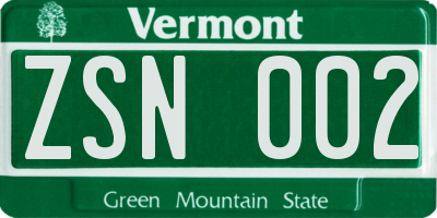 VT license plate ZSN002
