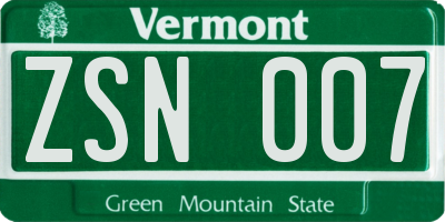 VT license plate ZSN007