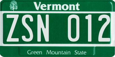VT license plate ZSN012