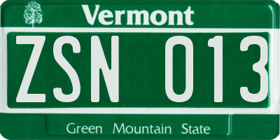 VT license plate ZSN013