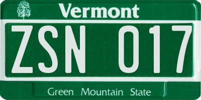 VT license plate ZSN017
