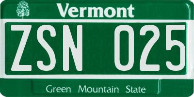 VT license plate ZSN025