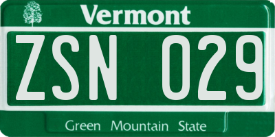 VT license plate ZSN029