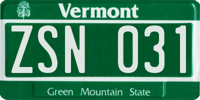 VT license plate ZSN031