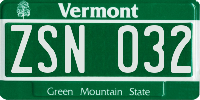 VT license plate ZSN032
