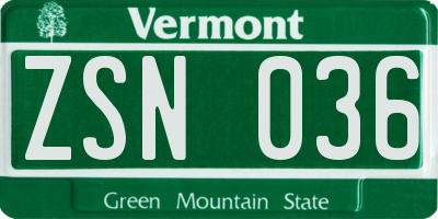 VT license plate ZSN036