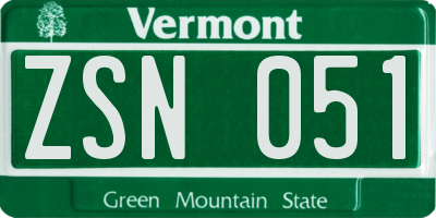VT license plate ZSN051
