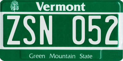 VT license plate ZSN052