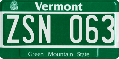 VT license plate ZSN063