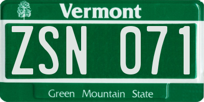 VT license plate ZSN071