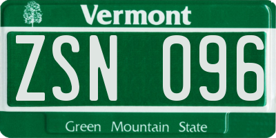 VT license plate ZSN096