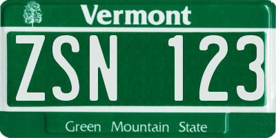 VT license plate ZSN123