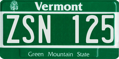 VT license plate ZSN125