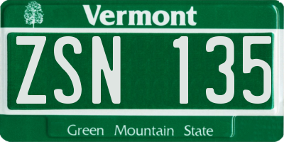 VT license plate ZSN135
