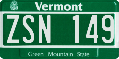 VT license plate ZSN149