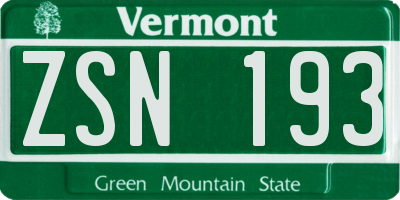 VT license plate ZSN193