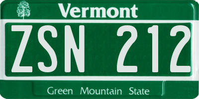 VT license plate ZSN212