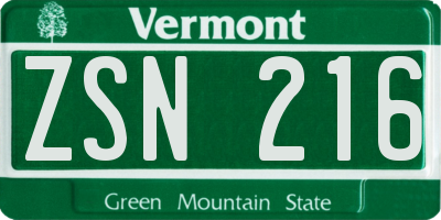 VT license plate ZSN216