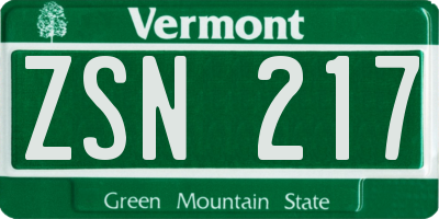 VT license plate ZSN217