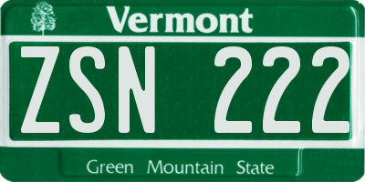 VT license plate ZSN222