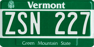 VT license plate ZSN227