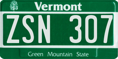 VT license plate ZSN307