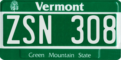 VT license plate ZSN308