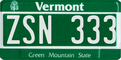 VT license plate ZSN333