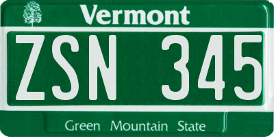 VT license plate ZSN345