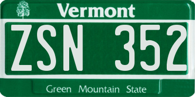 VT license plate ZSN352