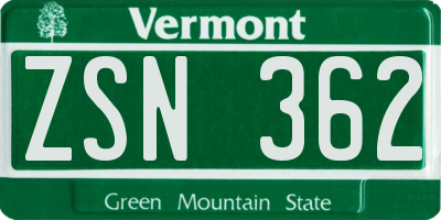 VT license plate ZSN362