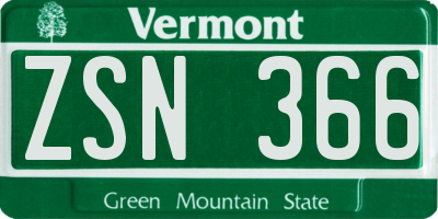 VT license plate ZSN366