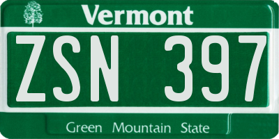 VT license plate ZSN397