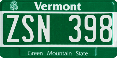 VT license plate ZSN398