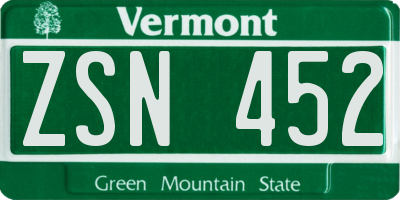 VT license plate ZSN452
