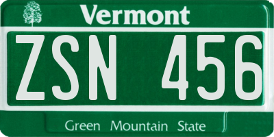 VT license plate ZSN456