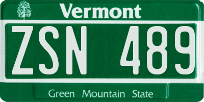 VT license plate ZSN489