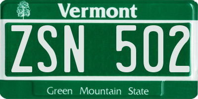 VT license plate ZSN502