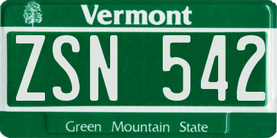 VT license plate ZSN542