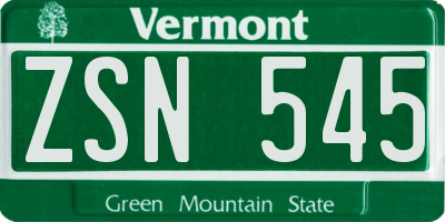 VT license plate ZSN545