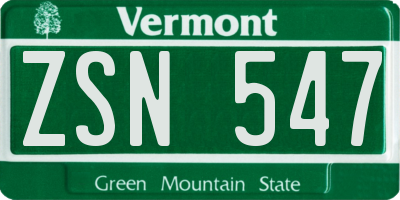 VT license plate ZSN547