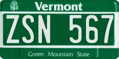 VT license plate ZSN567