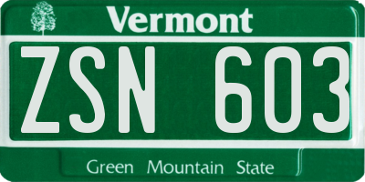 VT license plate ZSN603