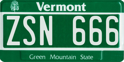 VT license plate ZSN666