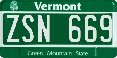 VT license plate ZSN669