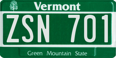VT license plate ZSN701