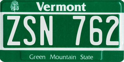 VT license plate ZSN762