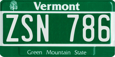 VT license plate ZSN786