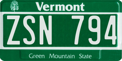 VT license plate ZSN794